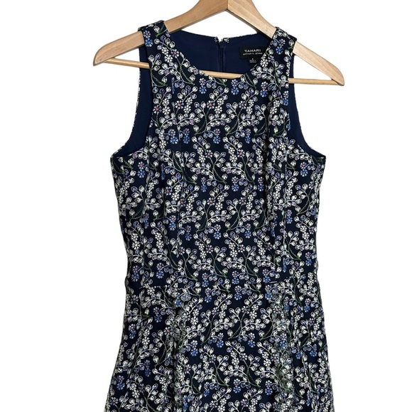 Tahari Womens Navy Blue Floral Embroiled Sleeveless Midi Summer Dress Size 6 - Picture 4 of 11